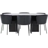 Ebuy24 Strada eethoek uittrekbare tafel Ø120cm, 170cm en 6 stoelen zwart.
