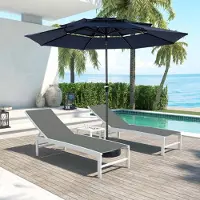 vidaXL 14.8 Ft Dubbelzijdige Buitenparaplu Rechthoekig Groot met Zwengel (Marineblauw)