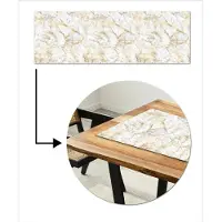 MuchoWow Tafelloper 150x50 cm - Tafelmat vinyl Marmer - Wit - Expressief - Goudaccenten - Tafeldecoratie - Tafelversiering - Keuken decoratie - Tafel versiering