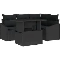 vidaXL Tuinbank Set 5 st Zwart poly rattan, Gepoedercoat staal