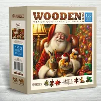 Wooden City Houten kerstpuzzel 150 stukjes: Kerstman & Konijnen