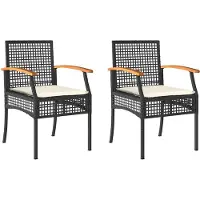 vidaXL Tuinstoelen 2 st met kussens poly rattan en acaciahout zwart
