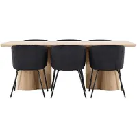 Ebuy24 Olivia eethoek tafel 100x210cm en 6 fluwelen stoelen met armleuningen naturel.