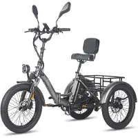 Fafrees Dik Klapfiets E-Bakfiets 20 Inch 48V 23.45Ah Accu, Hydraulische Schijfremmen Elektrische Fiets, Elektrische Vrachtsfiets 180kg, Grijs Driewieler E-Bike