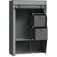 Merax Stoffen Kledingkast met Kledingstang - 6 Vakken - Opvouwbare Garderobekast met Rits & Opbergbox - Donkergrijs - 102x42,5x162,5 cm