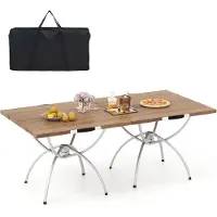 KOMFOTTEU 2-in-1 campingtafel, uittrekbaar, klaptafel, aansluitbare picknicktafel van aluminium frame en hout, tuintafel, reistafel, 120 x 60 cm, incl. draagtas