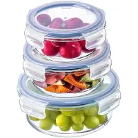 Kadax Hittebestendige glazen container met deksel, voedselcontainer van robuust glas, bewaarcontainer, vriescontainer, vershouddoos (rond set van 3)