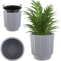 Kadax Decoratieve bloempot met binneninzetstuk, ronde bloempot, sierpot van kunststof, voor binnen en buiten (grijs, 30 cm)