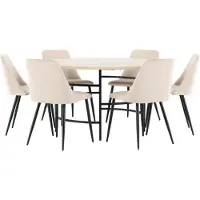 Ebuy24 Copenhagen eethoek tafel Ø140cm en 6 stoelen whitewash, beige.