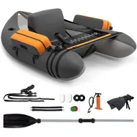 Costway Opblaasbare rubberboot, vissersboot met verstelbare rugleuning, vissersboot met pomp, peddel, riemen, peddelboot voor volwassenen, 150 kg draagvermogen, 135 x 109 x 54cm