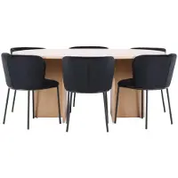 Ebuy24 Strada eethoek uittrekbare tafel Ø120cm, 170cm en 6 stoelen whitewash, zwart.