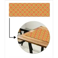 MuchoWow Tafelloper 150x50 cm - Tafelmat vinyl Luipaard - Gezichten - Stippen - Oranje - Tafeldecoratie - Tafelversiering - Keuken decoratie - Tafel versiering