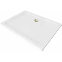 Mexen Flat rechthoekige slim douchebak 100 x 90 , wit, gouden sifon - 40109010G