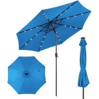 Costway Parasol 300 cm met led-verlichting, parasolvoet niet inbegrepen, tuinparasol met zwengel, aan beide zijden 30° knikbaar, terrasparasol met 8 ribben, marktscherm voor tuin, balkon (blauw)
