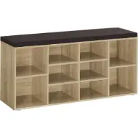 Leobert Schonenrek met Zitkussen - SONOMA, Industriële Stijl, Kleur: Eiken Sonoma en Donkerbruine Zitkussen, Voor Gang, Hal of Wachtkamer, 104 x 30 x 48 cm, Max. 200 kg