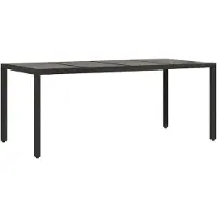 vidaXL Tuintafel met glazen blad 190x90x75 cm poly rattan zwart