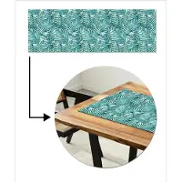 MuchoWow Tafelloper 150x50 cm - Tafelmat vinyl Palmbladeren - Sierlijk - Blauw - Groen - Tafeldecoratie - Tafelversiering - Keuken decoratie - Tafel versiering