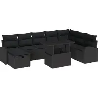 vidaXL Tuinset met 9 zitplaatsen, zwart, van polyrotan