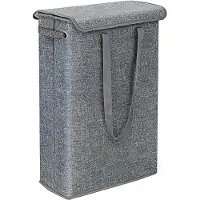 MODFU Luxe Smalle Wasmand met Deksel (45L) - Opvouwbare Nis-Wasmand voor Badkamer (19cm breed) - Grijs
