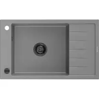 Mexen Elias granieten spoelbak met 1 bak en afdruiprek 795 x 480 , grijs, zwarte sifon - 6511791005-71-B