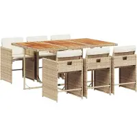 vidaXL 7-delige tuinset met kussens, beige, van polyrotan