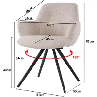 LivingFurn Eetkamerstoel Doreen Bouclé Beige Draaibaar - Set van 2