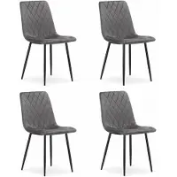 Leobert Set van 4 Eetkamerstoelen TURIN Donkergrijs – Velvet Bekleding, Modern, Ergonomisch Design, Zwarte Metalen Poten, Max. 120 kg
