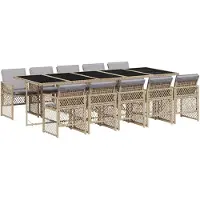 vidaXL 11-delige Tuinset met kussens poly rattan beige