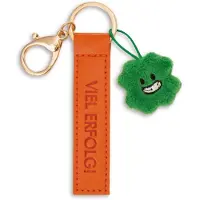Magni sleutelhanger "Veel succes!" Kunstlederen band, oranje, 10 cm, met klaverblad
