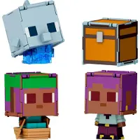 Mattel Minecraft Flippin Figs 2-pack 2 actiefiguren in schaal van 3,75 inch met grote hoofden en 2-in-1 Fidget Play EFE/zeilboot en dolfijn/schat