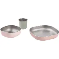 Beaba RVS Maaltijdset – Bord, Kom & Bekertje – Inox met Antislip Siliconen Hoes – Magnetronbestendig – Vanaf 4 Maanden