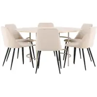 Ebuy24 Copenhagen eethoek tafel Ø140cm en 6 stoelen whitewash, beige.