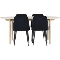 Ebuy24 Andy eethoek tafel 90x180cm en 4 velours stoelen whitewash.