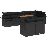 vidaXL Tuinbank Set 9 st Zwart Poly rattan