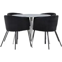 Ebuy24 Plaza eethoek tafel Ø100cm en 4 fluwelen stoelen met armleuningen grijs.