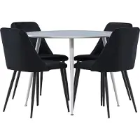 Ebuy24 Plaza eethoek tafel Ø100cm en 4 velours stoelen grijs.