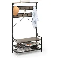 Costway 184 cm kapstok met schoenenrek, schoenenrek met garderobe, kledingrek met zitbank, incl. 11 haken, voor hal, woonkamer, slaapkamer, metalen frame (grijs)