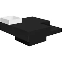 MODFU Salontafel Hoogglans, Met Verwijderbare Opbergdoos, Kleurblok Wit en Zwart, LED Verlichting, 72x72x30 cm