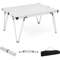 KOMFOTTEU Opvouwbare en draagbare tuintafel met opbergtas, campingtafel met aluminium plaat, outdoortafel voor picknick, feest, BBQ, strand, balkon (zilver)