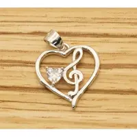 925 Sterling zilveren hanger hartje met muzieknoot - zilveren hanger liefde voor muziek - hangertje muzieknoot in hart van zilver - hartje hanger van zilver
