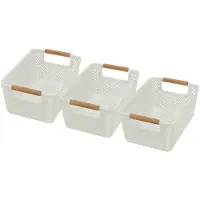 Discountershop Opbergmand Set van 3 - 6 Liter Opbergdoos – Keukenkast Organizer en Kledingkast Organizer – Stapelbare Opbergbox – Plastic Opbergmand Vierkant
