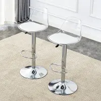 OKWISH Barkruk 82 104 Cm - In Hoogte Verstelbaar En 360 Graden Draaibaar - Set Van 2 - Metaal En Kunststof - Wit Zilver
