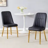 OKWISH Eetkamerstoel 2 Stuks 89 Cm - Ergonomische Rugleuning En Dikke Zitting - Voor Eetkamer Keuken Of Kantoor - Metaal En PU Leer - Zwart Goud