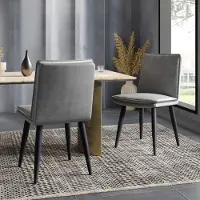 Merax Set Van 2 Eetkamerstoelen Met Kunstleer Bekleding En Dubbel Zitkussen – Comfortabele Stoelen Met Metalen Poten – Grijs – 49 × 57 × 84 Cm – Draaggewicht 120 Kg