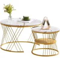 STILVORA Set van 2 salontafels, rond, 70*70*47cm en 45*45*40cm, MDF hoogglans marmerfurnier, nesttafels