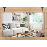 Costway Wandspiegel om op te hangen, 97 x 67 cm grote hangspiegel met houten lijst, decoratieve spiegel met metalen haken, rechthoekige houten spiegel, voor slaapkamer, woonkamer, natuur