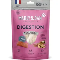 Marly & Dan -hondensnack 80 gr- healty & functional - jerky - DIGESTION - 3-in-1 benefits - 60% ZALM - granenvrij - vrij van smaak, kleur en kunstmatige bewaarmiddelen - lekker
