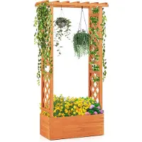 KOMFOTTEU Verhoogd bloembed met rankrooster, bloembak met hangend dak en afvoergaten, plantenbak klimhulp voor tuin, terras, binnenplaats (oranje, 78 x 36 x 152 cm)