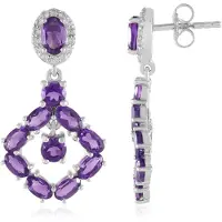 Cavill - Zilveren Oorbellen 925 Sterling - Zambia Amethist 4,293 ct - Gerhodineerd, Elegant Paars Ovaal Geslepen Edelstenen