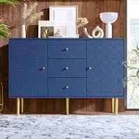 MODFU Sideboard Kommode met 2 Deuren en 3 Lades, Verstelbare Plank, Voor Woonkamer of Slaapkamer, Marineblauw, H83/B120/T40 cm